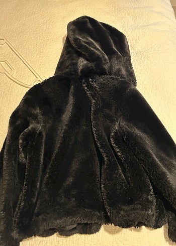 Mango Kapüşonlu Siyah Kadın Peluş Ceket - Görsel 5