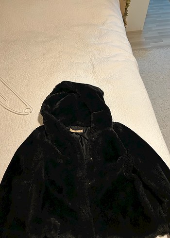 Mango Kapüşonlu Siyah Kadın Peluş Ceket - Görsel 2