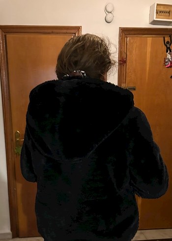 Mango Kapüşonlu Siyah Kadın Peluş Ceket - Görsel 6