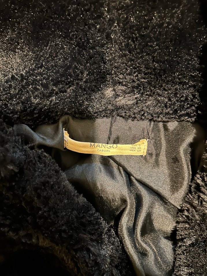 Mango Kapüşonlu Siyah Kadın Peluş Ceket - Görsel 4