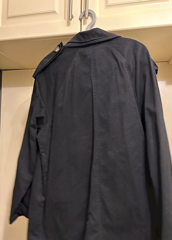 H&M Düğmeli Siyah Midi Koton Kadın Trençkot - Görsel 4