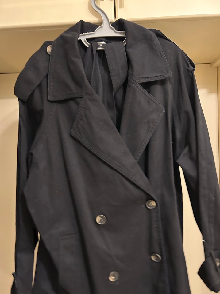 H&M Düğmeli Siyah Midi Koton Kadın Trençkot - Görsel 3