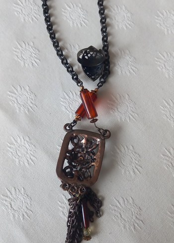 Bohem Zincir Detaylı Kısa Kahverengi Kadın Kolye - Görsel 5