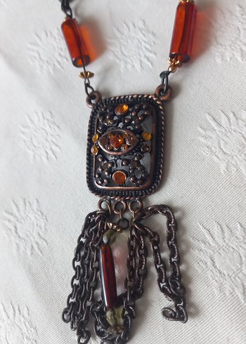 Bohem Zincir Detaylı Kısa Kahverengi Kadın Kolye - Görsel 2