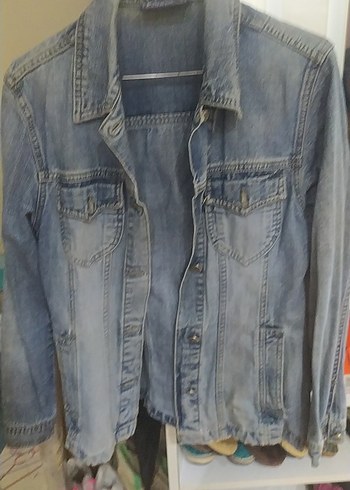 Kadın Mavi Denim Ceket, Düğmeli, Salaş Kesim - Görsel 3