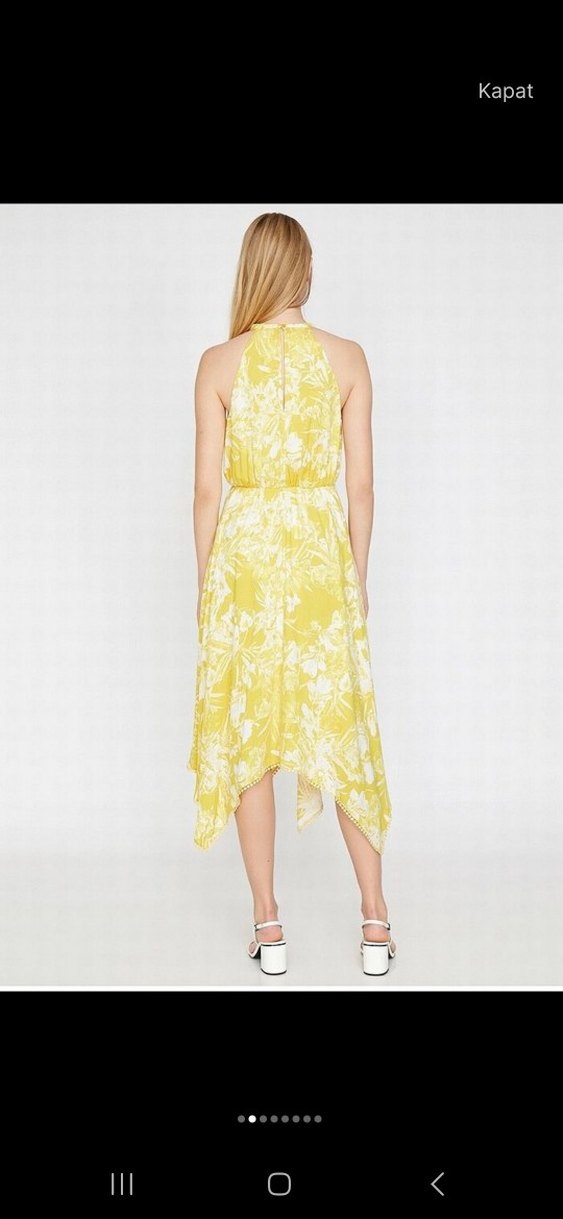 Sarı Uzun Kollarsız Salaş Bohem Elbise - Görsel 2