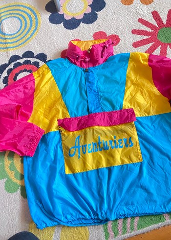 vintage Renkli Kapüşonlu yağmurluk rüzgarlık - Görsel 2