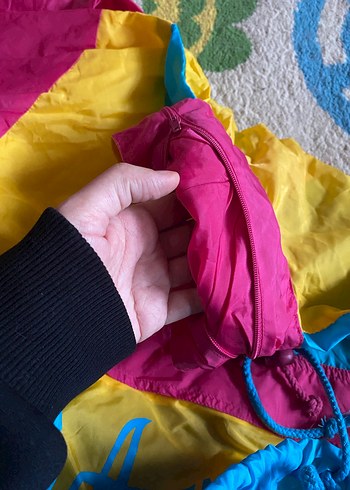 vintage Renkli Kapüşonlu yağmurluk rüzgarlık - Görsel 4