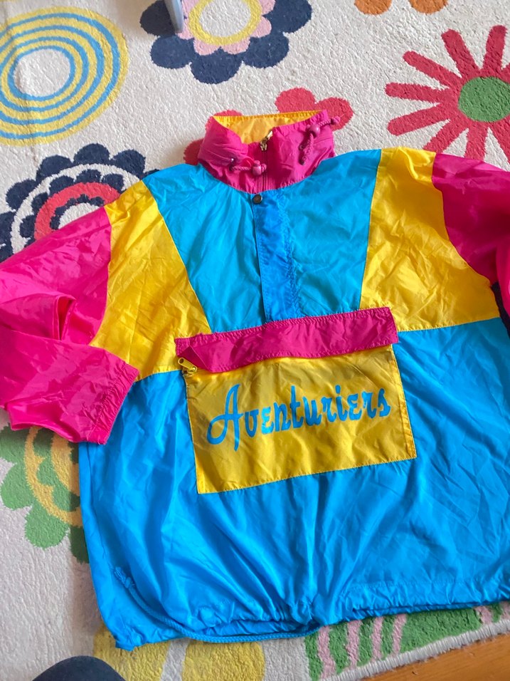 vintage Renkli Kapüşonlu yağmurluk rüzgarlık - Görsel 2