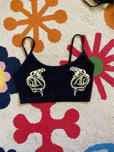 yılan baskılı mini neon crop