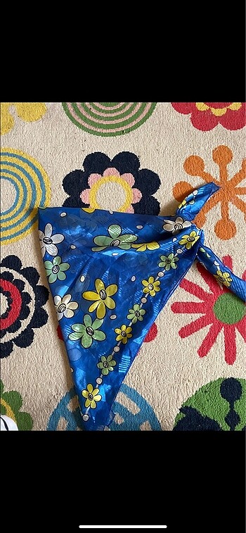 vintage saten karışımı pareo fular - Görsel 3