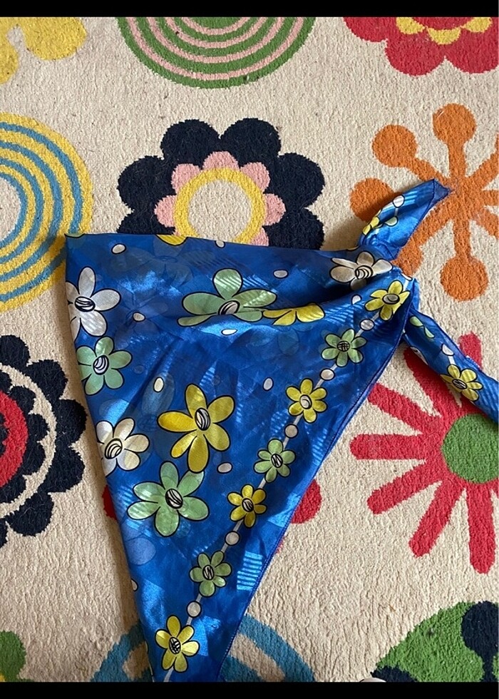 vintage saten karışımı pareo fular - Görsel 2