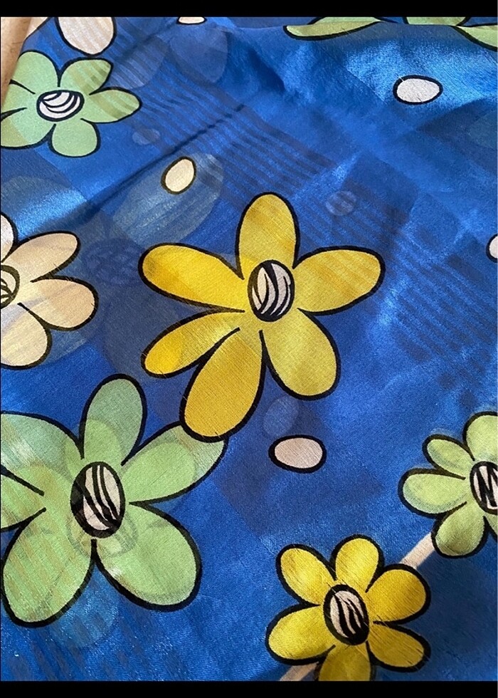 vintage saten karışımı pareo fular - Görsel 4