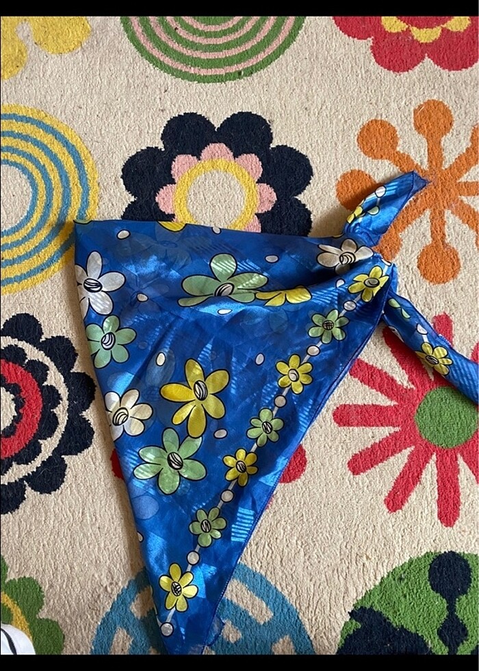 vintage saten karışımı pareo fular - Görsel 3