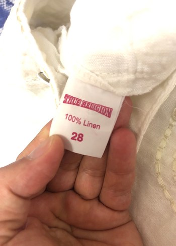 Nakışlı Beyaz Keten Kadın Pantolon - Görsel 3