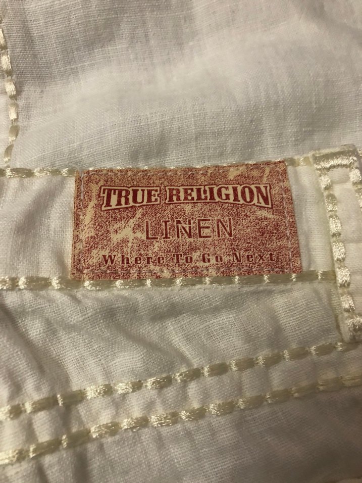 Nakışlı Beyaz Keten Kadın Pantolon - Görsel 5