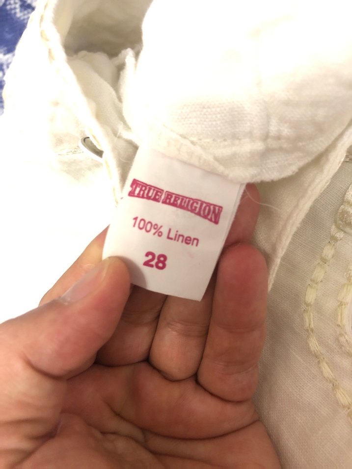 Nakışlı Beyaz Keten Kadın Pantolon - Görsel 3