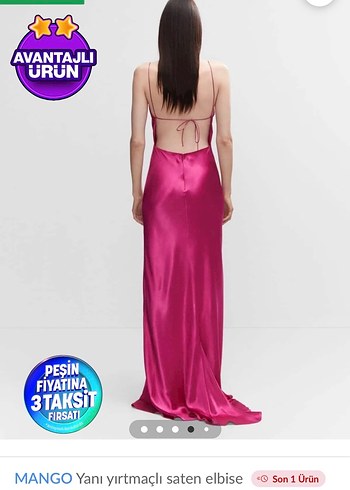 Mango Pembe Saten Uzun V Yaka Drapeli Elbise