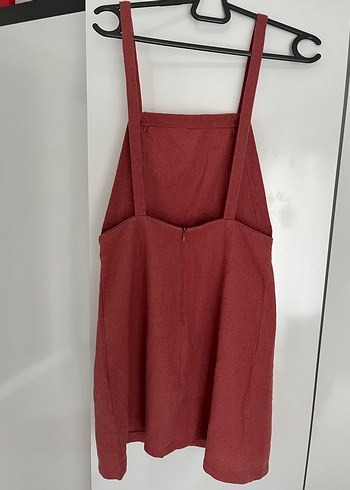 Pembe Keten Midi Askılı Elbise salopet - Görsel 3