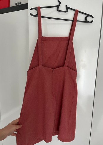 Pembe Keten Midi Askılı Elbise salopet - Görsel 2