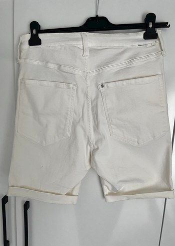 Beyaz Kadın kot Bermuda Şort - Görsel 3