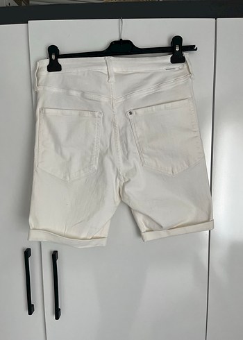 Beyaz Kadın kot Bermuda Şort - Görsel 2