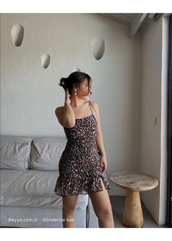 Zara Kahverengi Leopar Desenli Mini Elbise Eyyo Marka