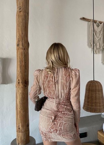 Zara Bej Mini Bohem Yılan Desenli Dantelli Elbise Eyyo Marka