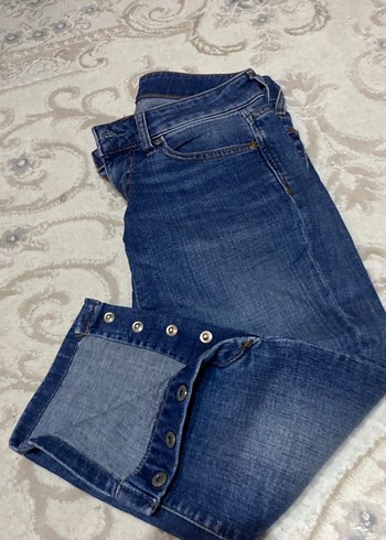 Kadın Mavi Gri Batik Desenli Normal Boy Kot Pantolon - Görsel 5