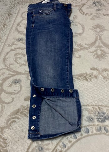 Kadın Mavi Gri Batik Desenli Normal Boy Kot Pantolon - Görsel 4