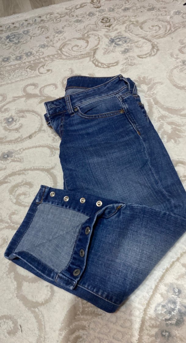 Kadın Mavi Gri Batik Desenli Normal Boy Kot Pantolon - Görsel 5