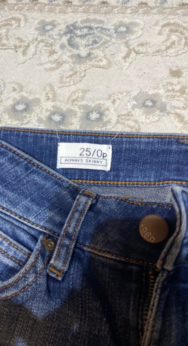 Kadın Mavi Gri Batik Desenli Normal Boy Kot Pantolon - Görsel 2