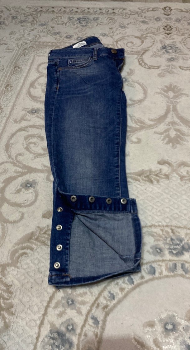 Kadın Mavi Gri Batik Desenli Normal Boy Kot Pantolon - Görsel 4