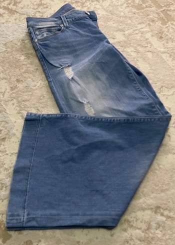 Kadın Mavi Bol Kesim Midi Denim Pantolon - Görsel 5