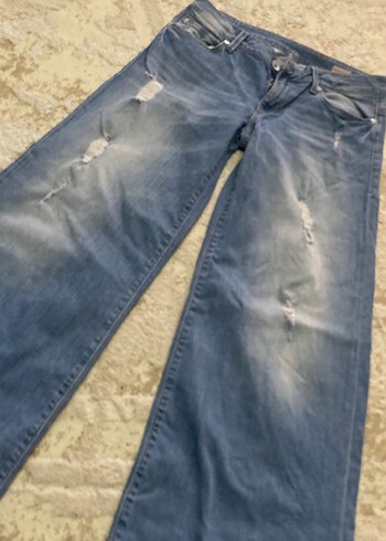 Kadın Mavi Bol Kesim Midi Denim Pantolon - Görsel 2