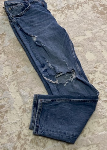 Kadın Mavi Bol Kesim Midi Kot Pantolon - Görsel 4