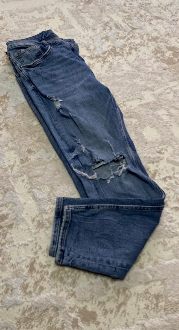 Kadın Mavi Bol Kesim Midi Kot Pantolon - Görsel 4