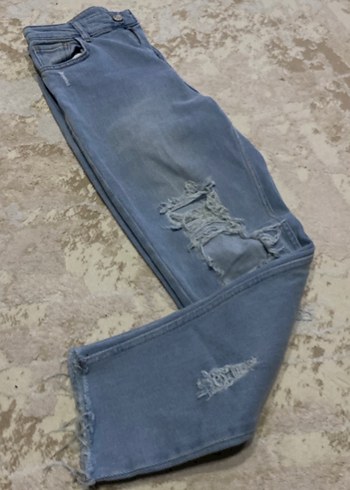 Kadın Gri Mavi Yırtık Salaş Kot Pantolon - Görsel 5