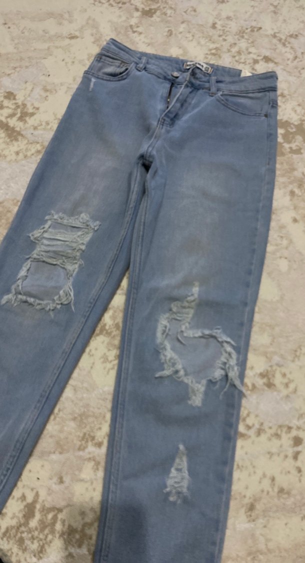 Kadın Gri Mavi Yırtık Salaş Kot Pantolon - Görsel 3