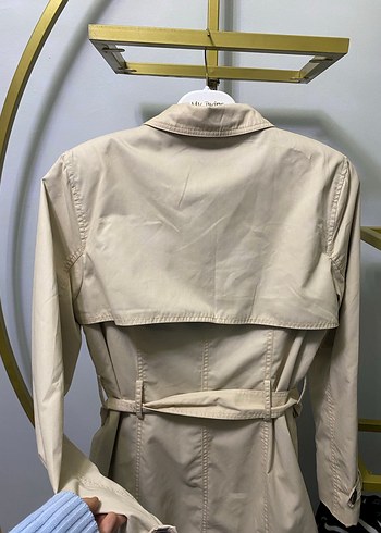 Düğmeli Bej Midi Kadın Trençkot - Görsel 4