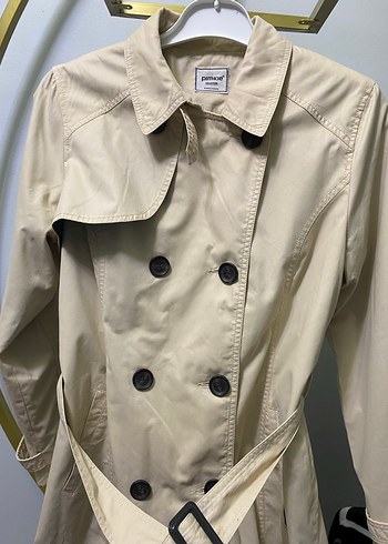 Düğmeli Bej Midi Kadın Trençkot - Görsel 2