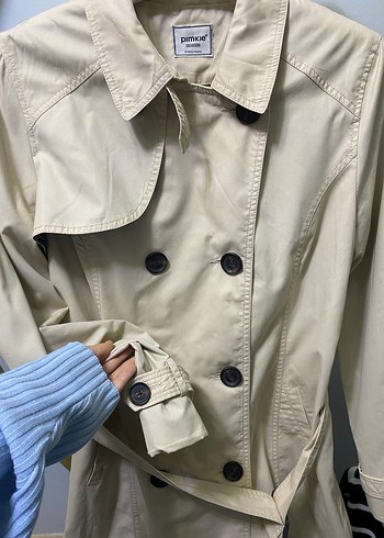 Düğmeli Bej Midi Kadın Trençkot - Görsel 3