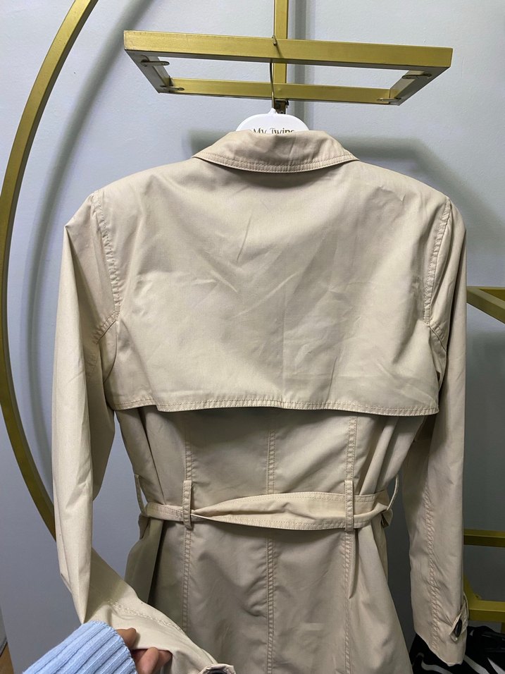 Düğmeli Bej Midi Kadın Trençkot - Görsel 4