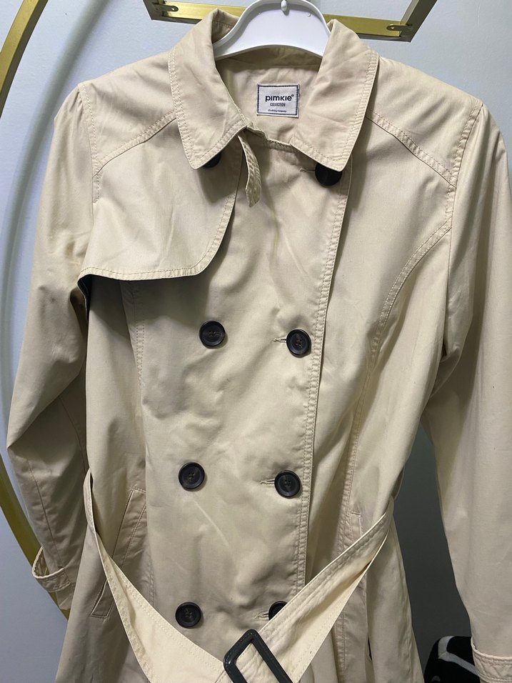 Düğmeli Bej Midi Kadın Trençkot - Görsel 2