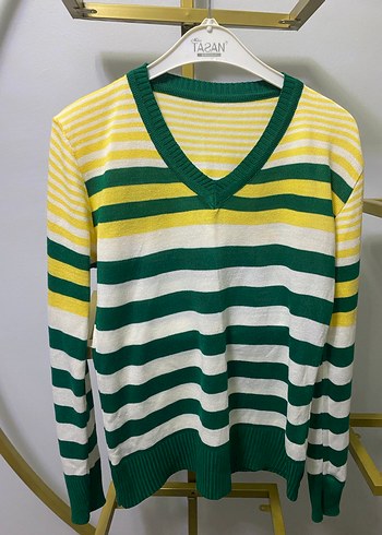 Renkli Çizgili V Yaka Kadın Kazak - Görsel 2