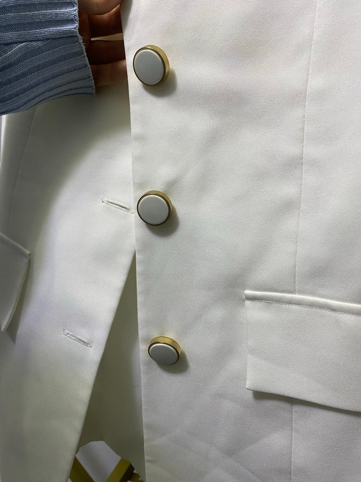 Beyaz Keten Mini Kadın Blazer Ceket - Görsel 3