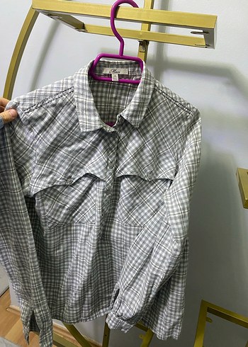 Gri Kareli Düğmeli Kadın Gömlek - Görsel 2