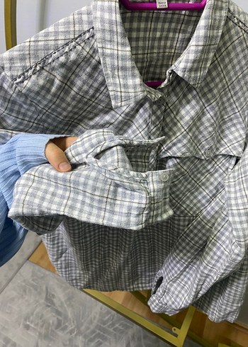 Gri Kareli Düğmeli Kadın Gömlek - Görsel 3