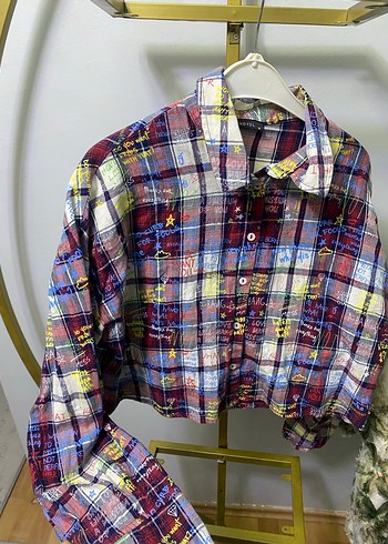 Renkli  Desenli Düğmeli Kadın Gömlek - Görsel 2