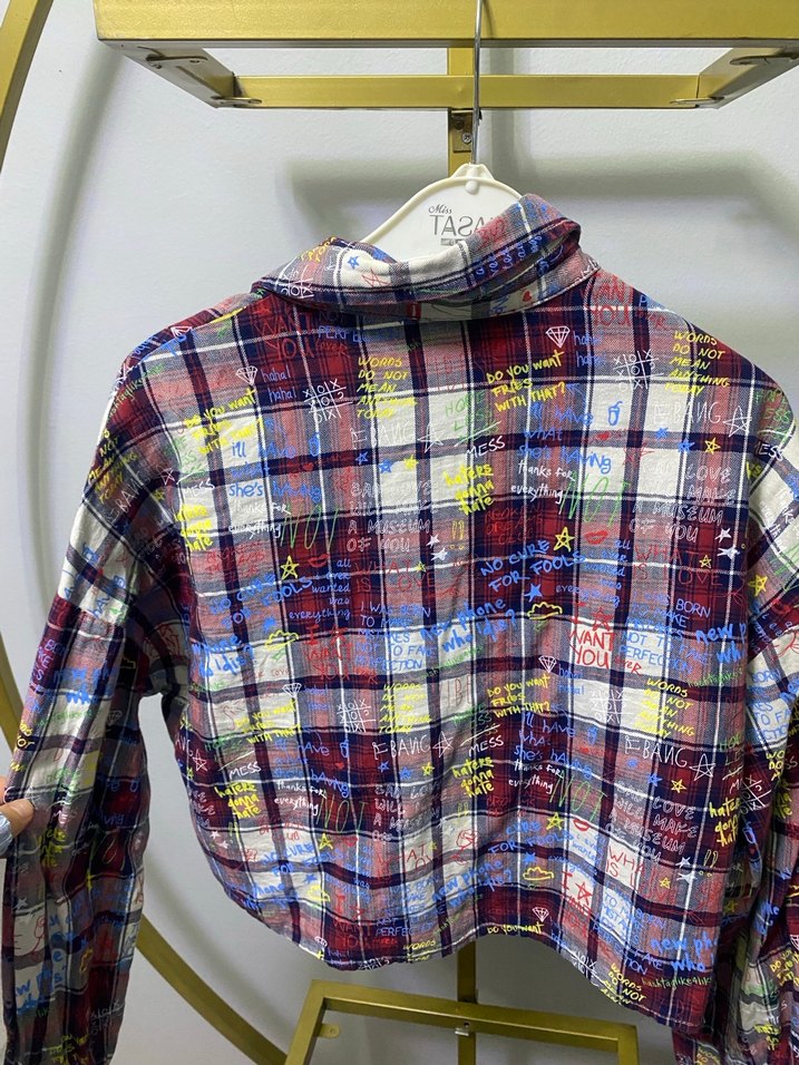 Renkli  Desenli Düğmeli Kadın Gömlek - Görsel 5